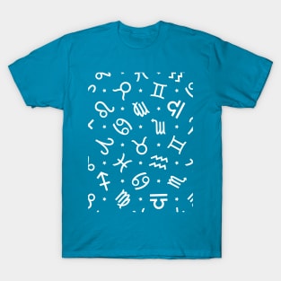 Pattern Set Zodiac Sign Horoscope Astrology Symbol White and Teal T-Shirt